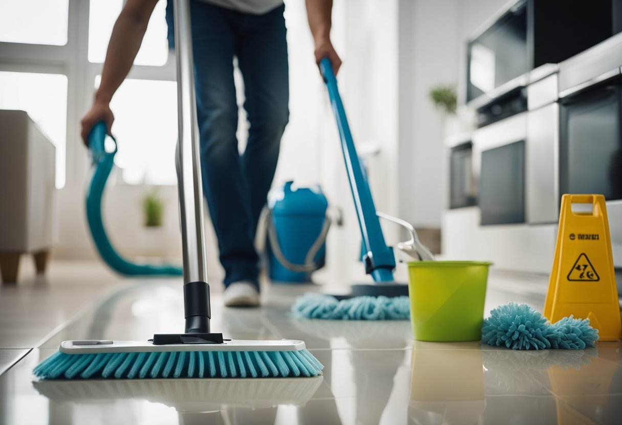 Efficient cleaning techniques: tired person cleaning house